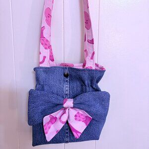 Shoulder Bag, Bow, Denim, Plaid, Purse, Handbag, Pocketbook